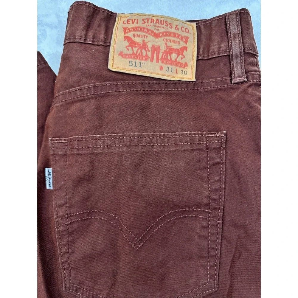 Levis 511 Jeans Mens 31x30 Orange Brown Slim Tapered Stretch Denim Cotton Blend